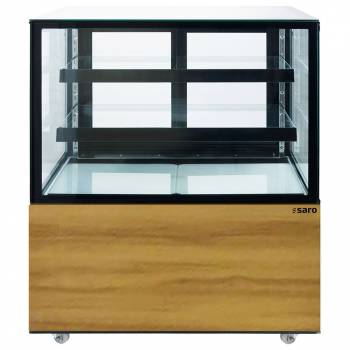 Kuchenvitrine mit Holzdekor 300 L | 4-seitig doppelverglast