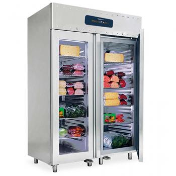 Kühlschrank mit Glastüren 1400 Liter aus Edelstahl | GN 2/1 | -2°/+8°C | 75 mm Isolierung