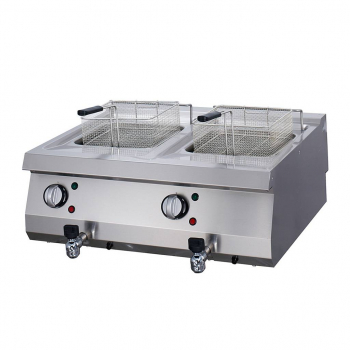 Schwerlast Fritteuse 2 x 12L Doppelgerät 70cm tief mit Ablasshahn elektrisch - Profi Fritteuse für die Gastronomie