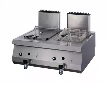 Schwerlast Fritteuse 2 x 12L Doppelgerät 70cm tief mit Ablasshahn Gas - Professionelle Gastronomie Fritteuse