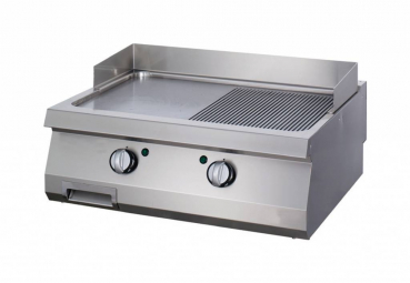 Schwere Pfanne halb gerillt Chrom Doppelgerät 70cm tief Gas - hochwertige Gastro Pfanne