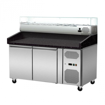 Pizza Kühlthek Granit Star Galaxy Schwarz 2 Türen 151 x 80 Kühlaufsatz GN1/3 mit Glas