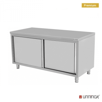Arbeitsschrank Edelstahl 1800x600 mm, 2 Schiebetüren, 500 kg Tragkraft