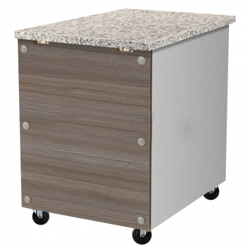 Kassentisch aus Edelstahl | Granit rosa-grau | Mit Holzverkleidung | 60 x 82 mm