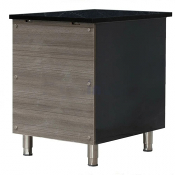 Kassentisch aus Edelstahl | Granit schwarz | Mit Holzverkleidung | 60 x 82 mm