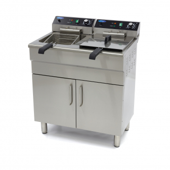 Fritteuse 2 x 16L mit Ablasshahn und Ständer - Professionelle Doppel-Fritteuse für die Gastronomie