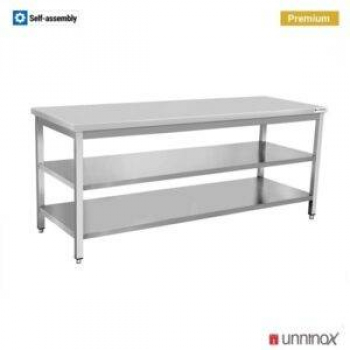 Arbeitstisch 700x700 mm Doppelboden ohne Aufkantung Edelstahl 85 cm hoch