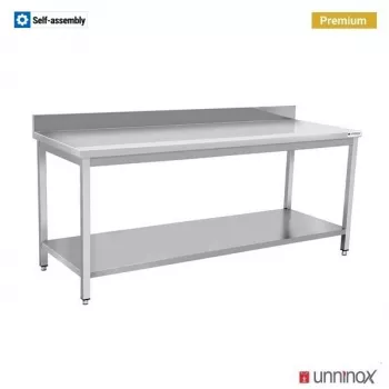 Arbeitstisch 700 mit Rückwand und Untergestell 180x70x85cm Edelstahl